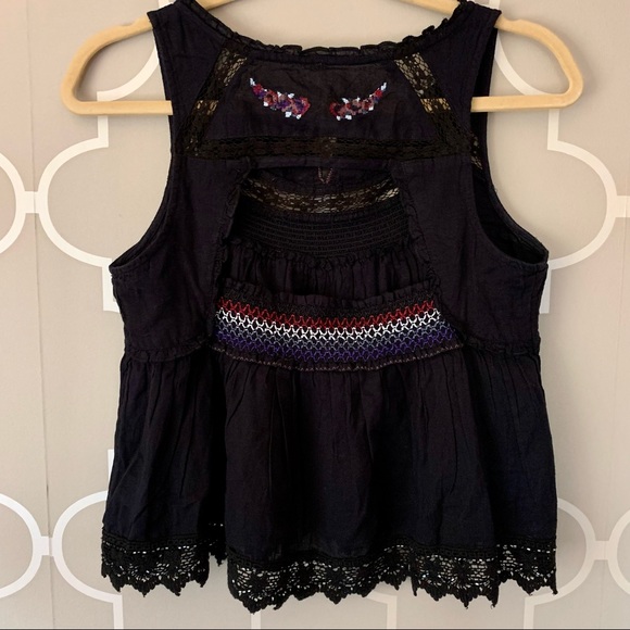 FREE PEOPLE Beaded Embroidered Smocked Top with Open Back Women’s Size XS - Picture 6 of 8